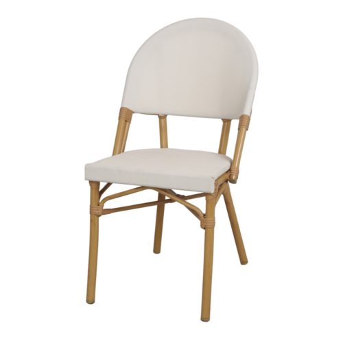 KONRAD OUTDOOR CHAIR Bistro style, frame made of aluminium imitating bamboo, seat and backrest upholstered in textilene. Find it on MisterWils.1