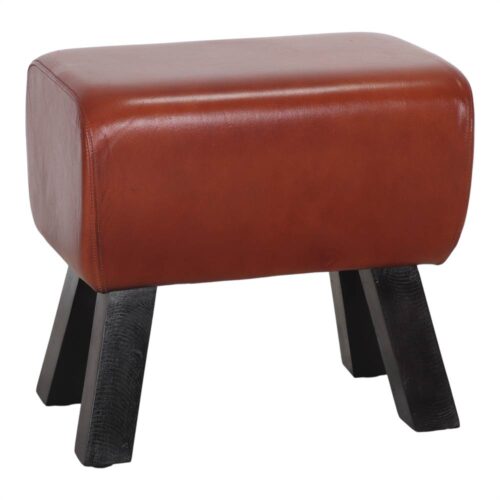 DONATI LEATHER LOW STOOL Rustic Vintage style upholstered in goatskin.1