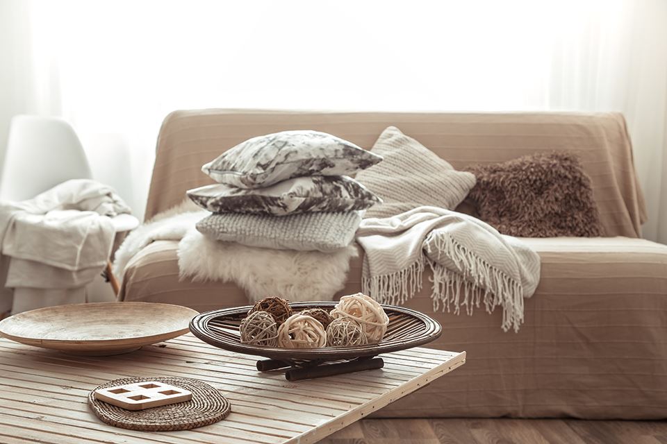 Scandi-boho style for living room decoration