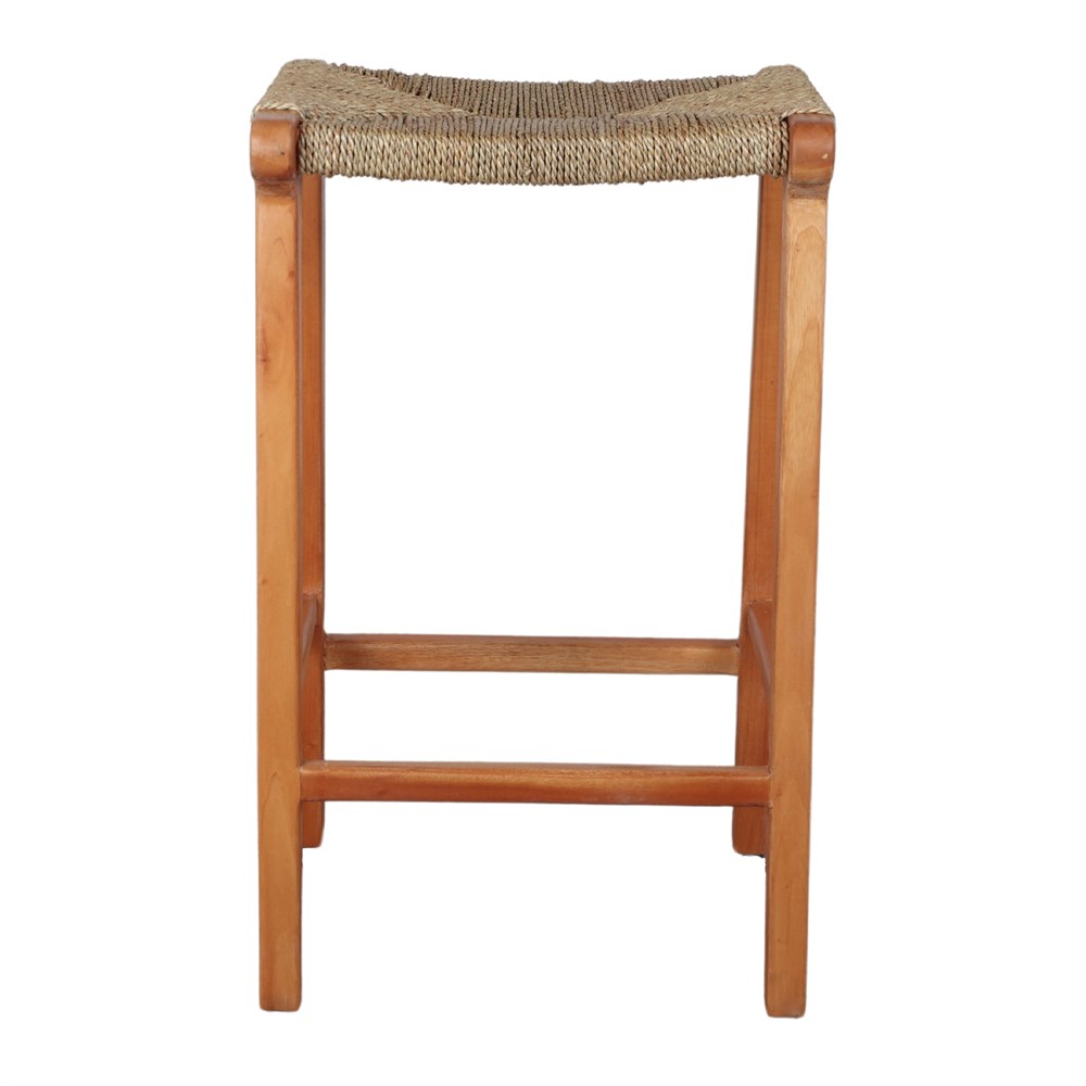 SANDY WOODEN HIGH STOOL made of mango wood and natural palm leaf. 2