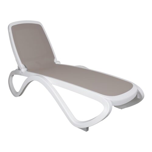 OLARGA OUTDOOR LOUNGER, Stackable, made of polypropylene and textilene. Find it on MisterWils. More than 4000sqm of showroom and warehouse.