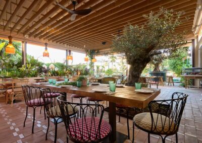 furniture under pergola restaurant Hermanos Guadalupe