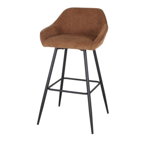 RODALY UPHOLSTERED HIGH STOOL Mid Century style. Metal frame finished in black paint. Seat and backrest upholstered in fabric. Find it on MisterWils. 3